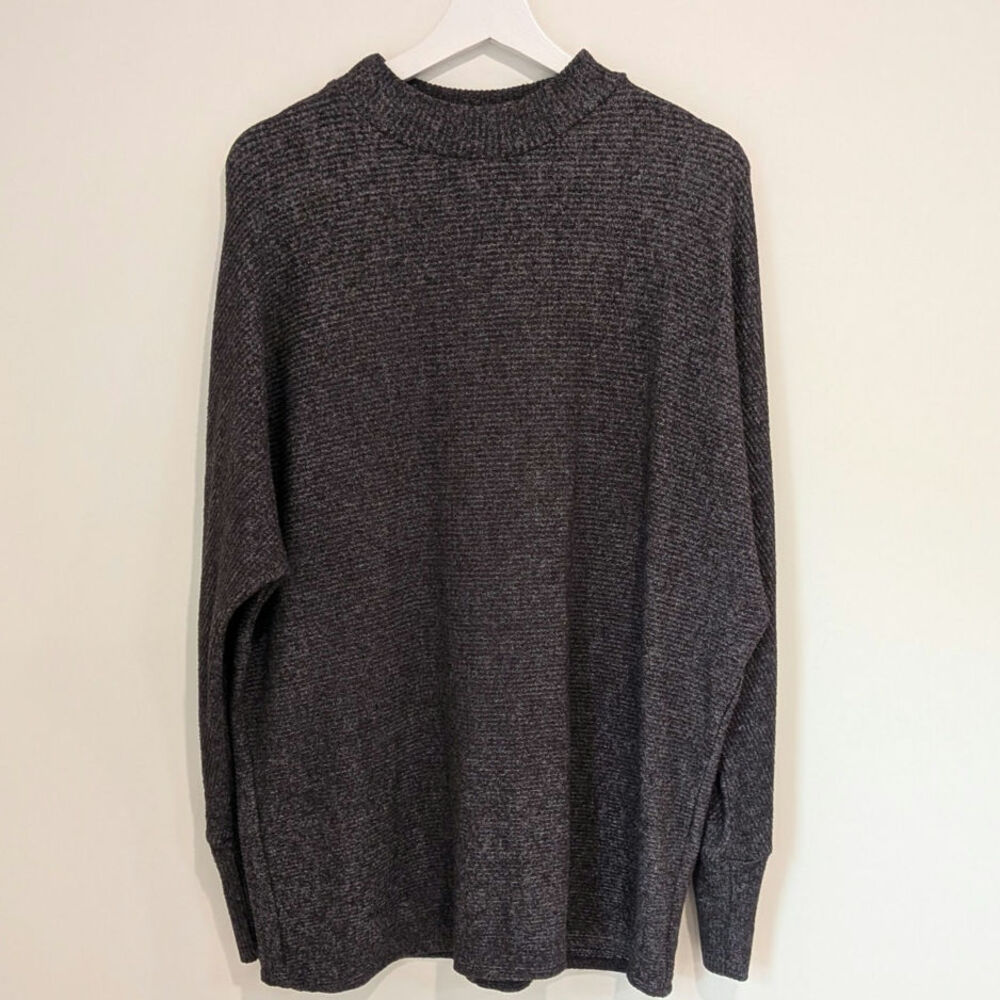 Dark Neutral Mock Neck Cozy Slouchy Knit Sweater XL Casual Autumn Minimalist